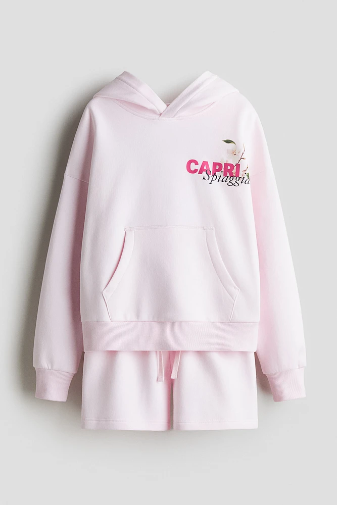 2-piece Brushed-Inside Hoodie and Shorts Set