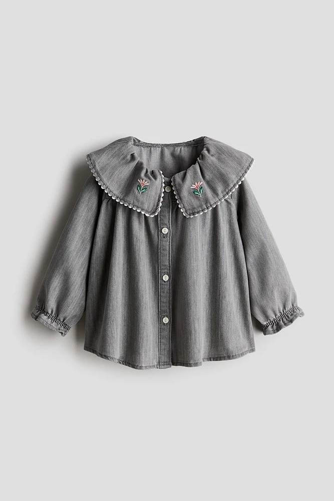 Denim Blouse with Peter Pan Collar