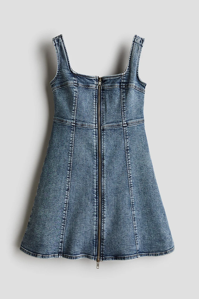 white christmas dresses Beau Blue Seamed Zipper Square Neck Sleeveless Denim Mini Dress –  HannaBanna Clothing