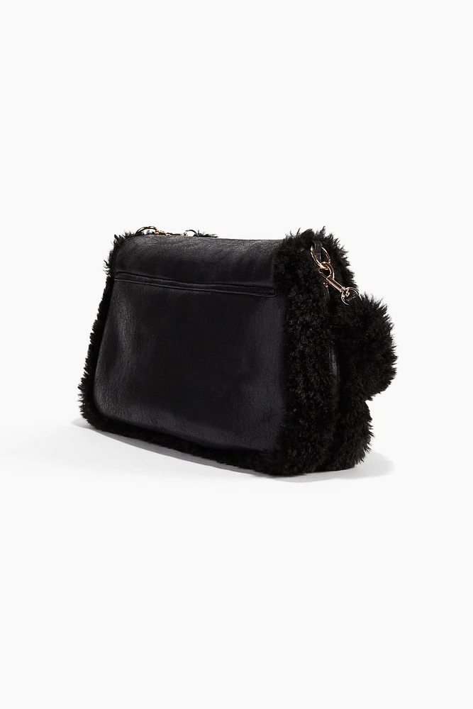 Fluffy-Trimmed Shoulder Bag