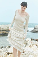 Flounced Rib-Knit Dress