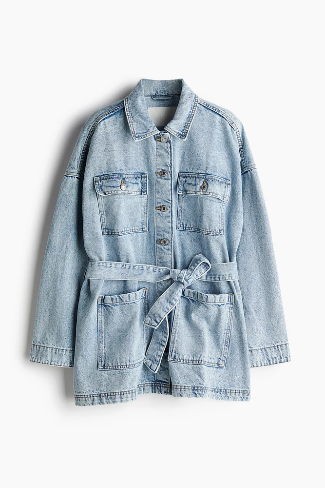 Tie-Belt Denim Jacket