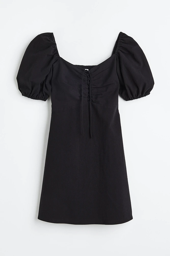 Puff-sleeved Dress with Lacing