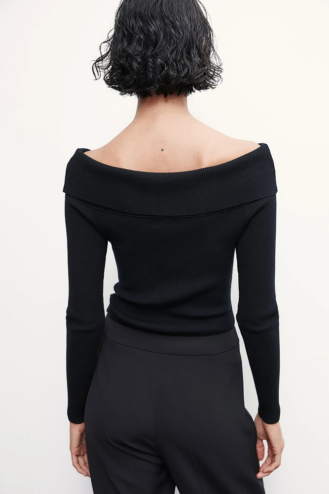 Rib-knit Off-the-shoulder Top