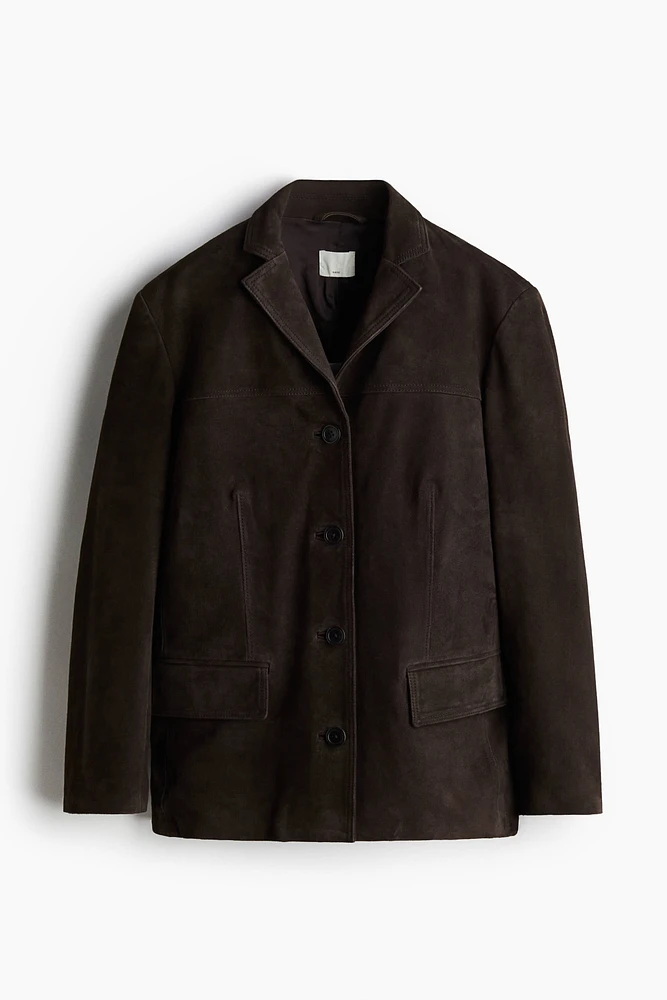 Veston à fermeture droite en cuir velours