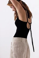 Scalloped-edge Rib-knit Sleeveless Top