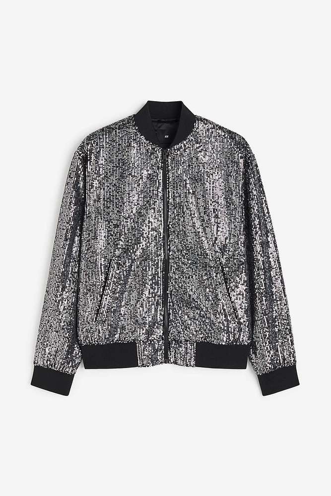 Regular Fit Sequined Bomber Jacket