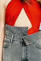 Wide-Leg Paper-Bag Jeans