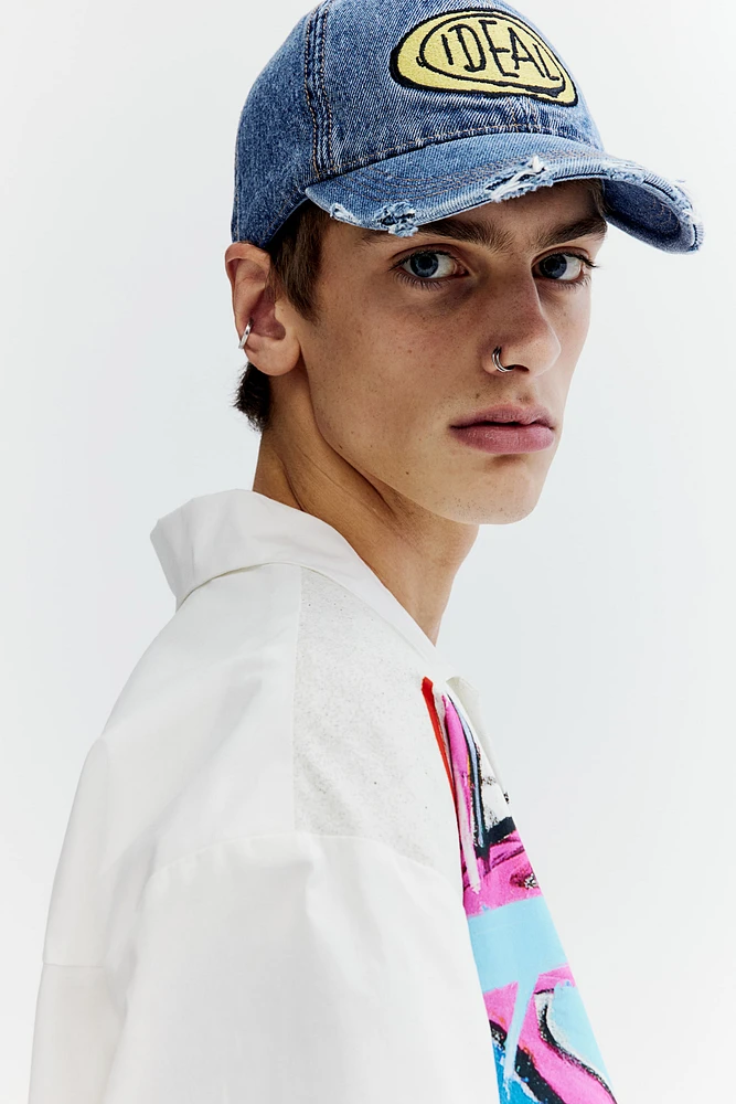 Embroidered-motif Denim Cap