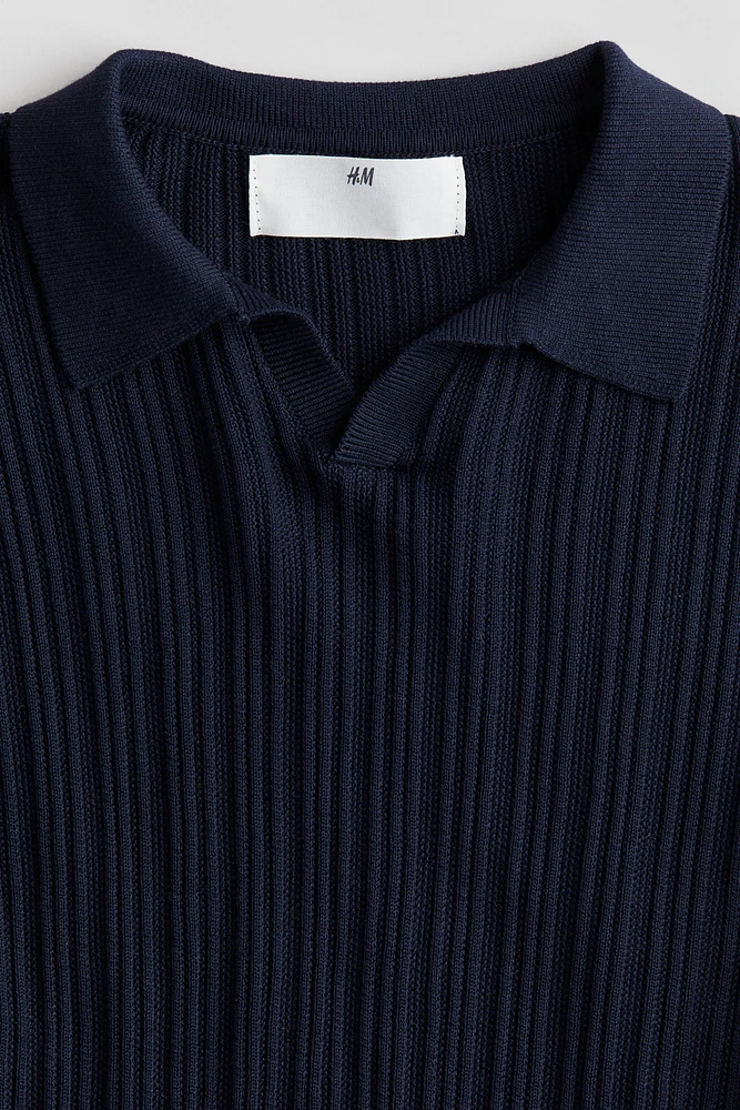 Rib-Knit Cotton Polo Sweater