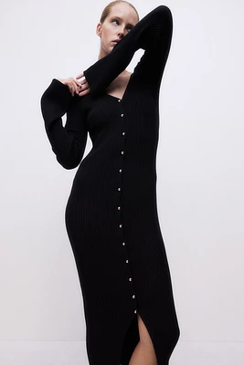 Rib-knit button-front dress