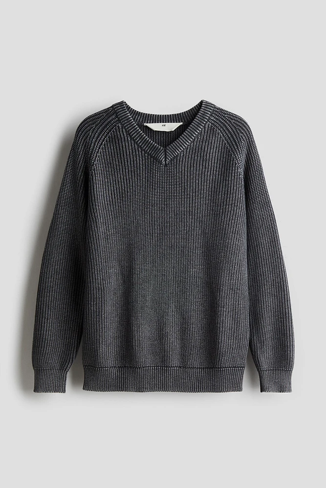 Rib-Knit V-Neck Sweater