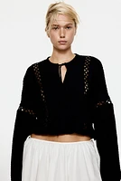 Lace-Inset Crinkled Blouse