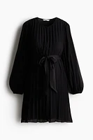 MAMA Pleated Tie-Belt Dress