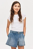 Pleated Denim Skort