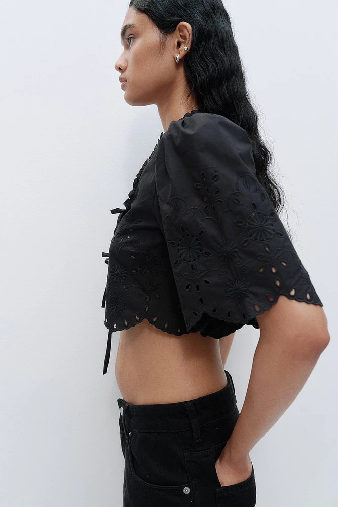 Cropped Blouse with Eyelet Embroidery