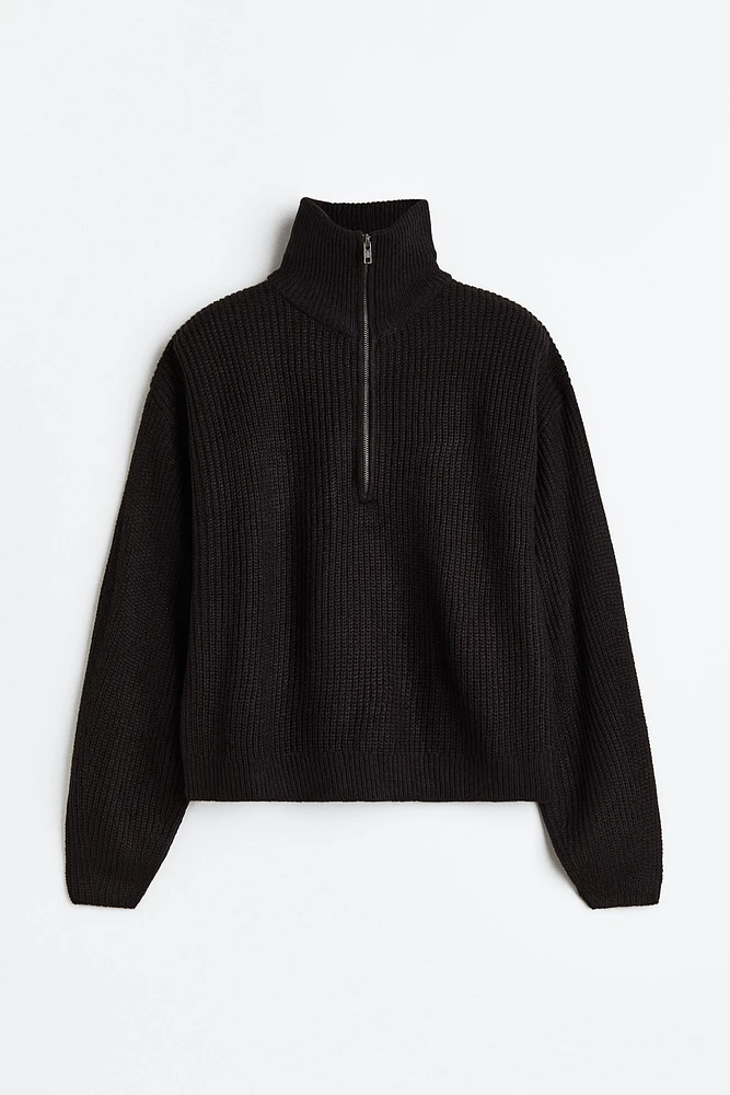 Rib-knit Half-zip Sweater