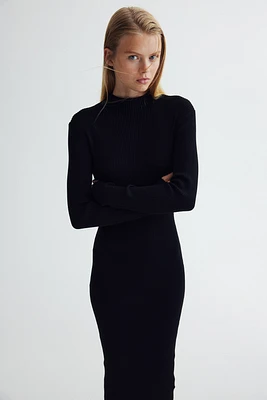 Rib-Knit Mock Turtleneck Dress