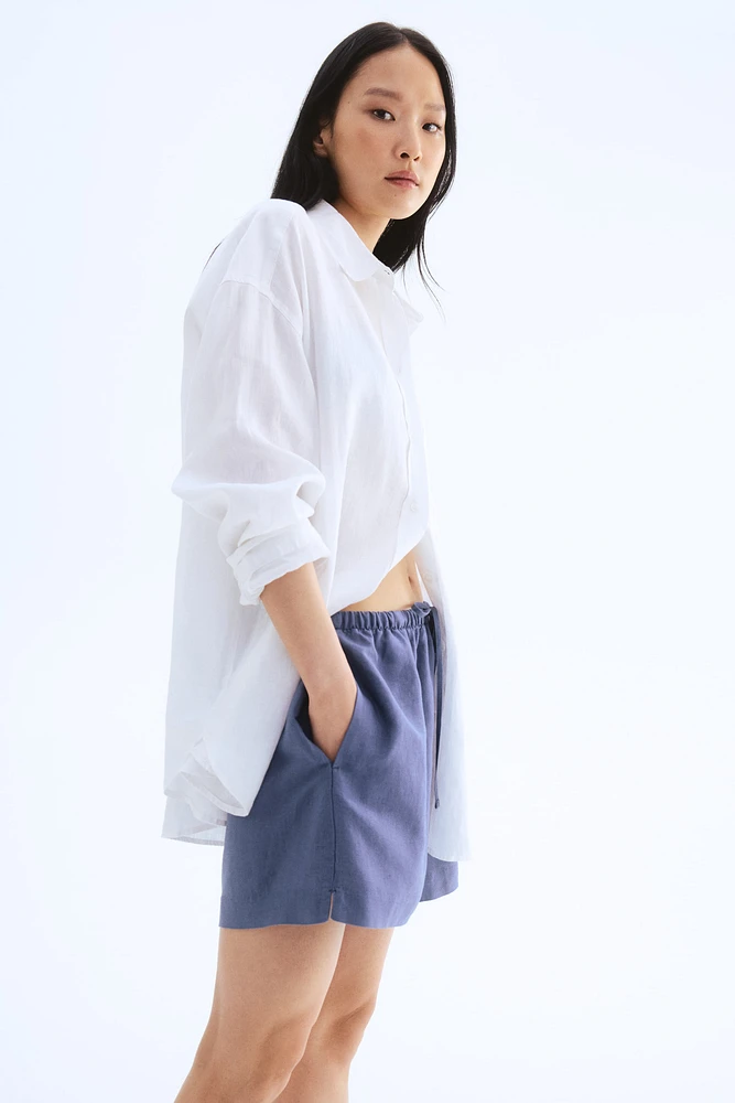 Short en lin mélangé avec cordon de serrage