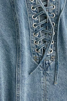 Lacing-Detail Denim Dress