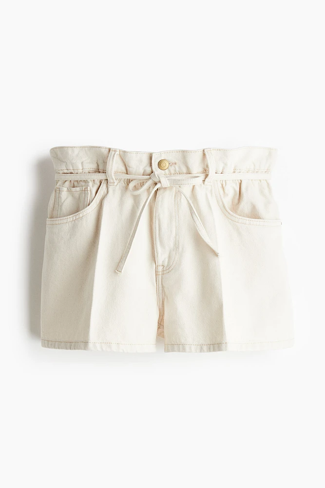 High-Rise Paper-Bag Denim Shorts