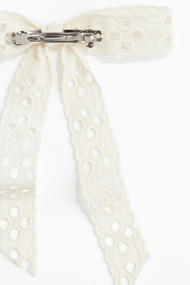 Eyelet-Embroidered Bow Hair Clip