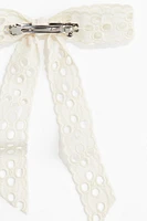 Eyelet-Embroidered Bow Hair Clip