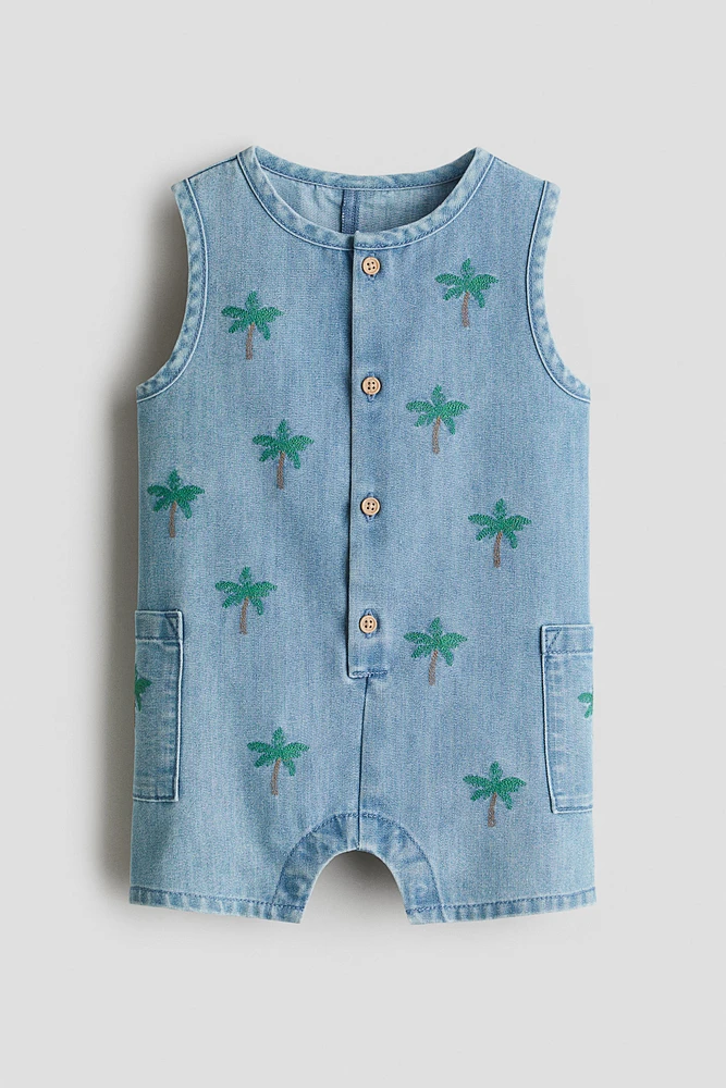Embroidered-Detail Romper Suit