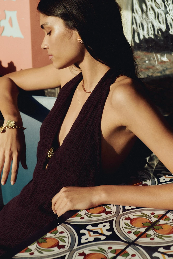 Embellished pointelle-knit dress
