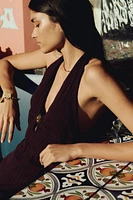 Embellished pointelle-knit dress