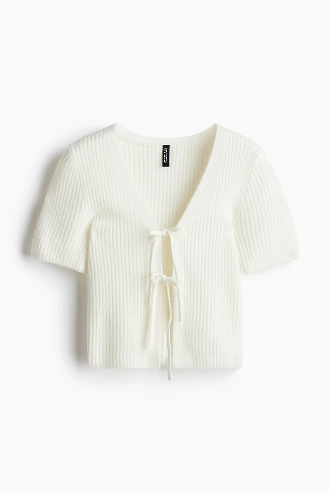 Tie-Detail Rib-Knit Top
