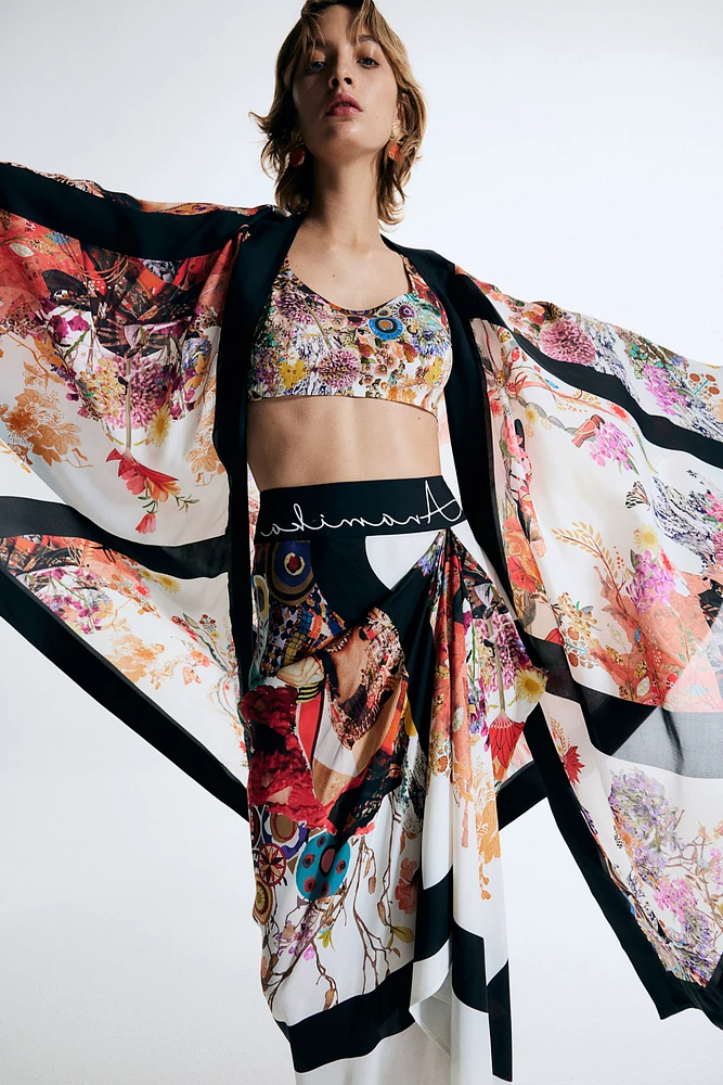 Silk-Blend Floral-Motif Cape