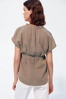 MAMA Tie-belt muslin blouse