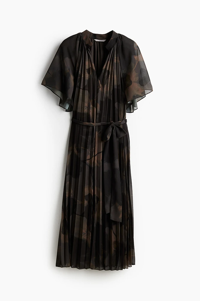 Pleated Tie-Belt Dress