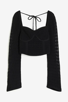 Pointelle-knit Corset-style Top