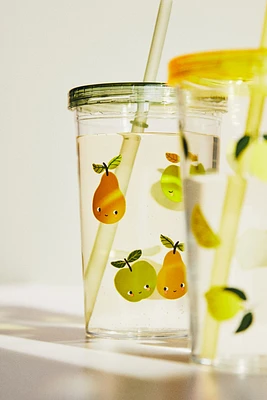 Patterned Plastic Mug with Straw