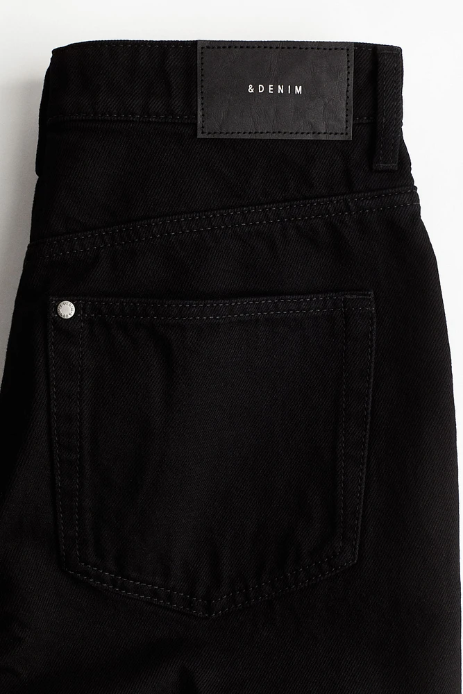 High-Waist Knee-Length Denim Shorts
