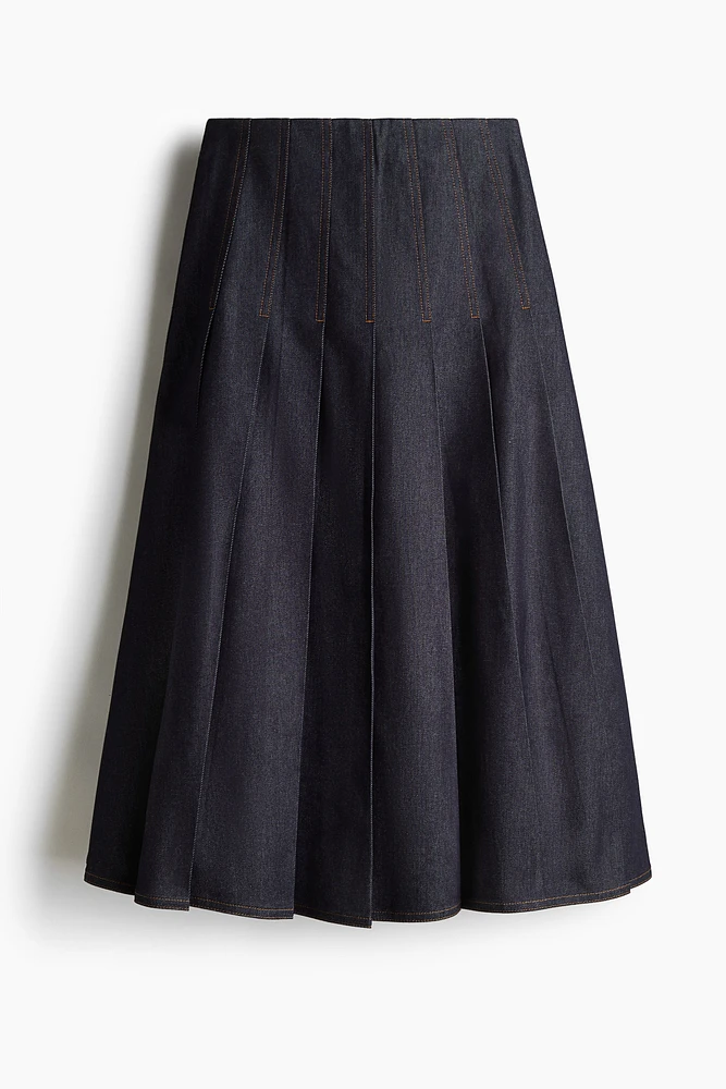 Pleated Denim Skirt