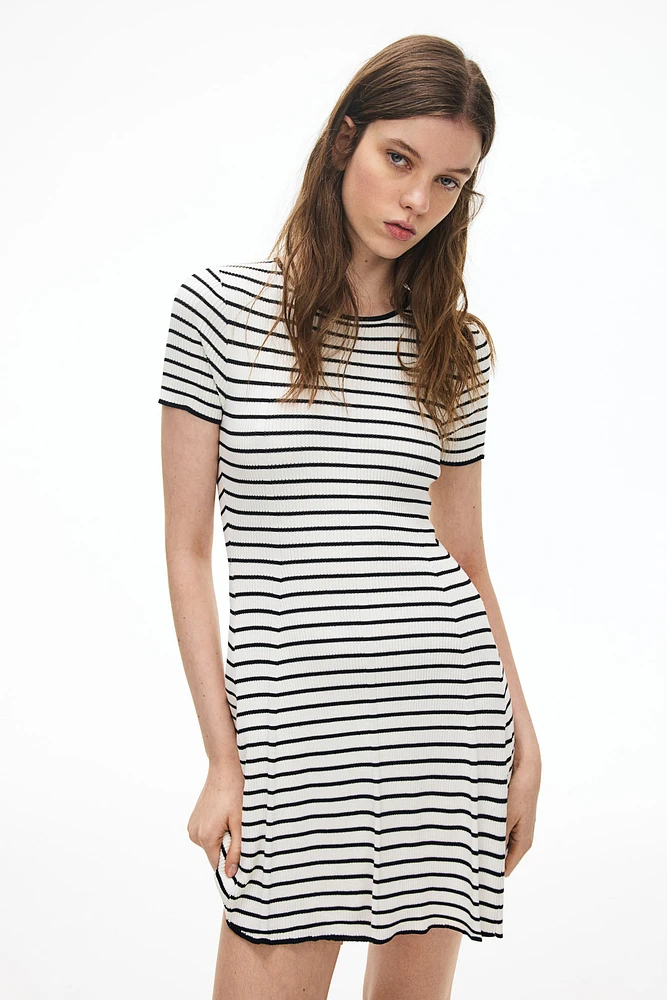 Rib-Knit Dress with Flared Skirt