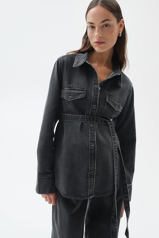 MAMA Tie-Belt Denim Shirt