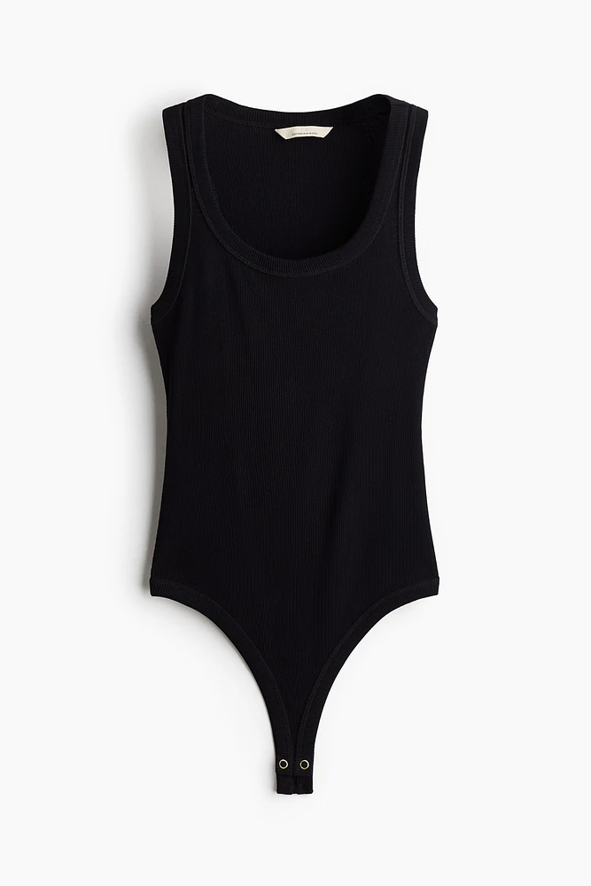 Silk-Blend Ribbed Thong Bodysuit