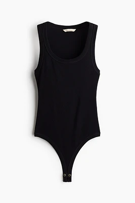 Silk-Blend Ribbed Thong Bodysuit