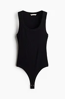 Silk-Blend Ribbed Thong Bodysuit