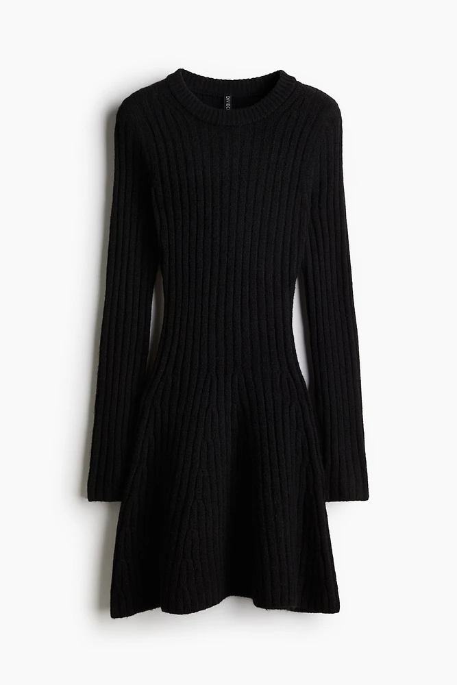 Rib-knit Dress with Flared Skirt