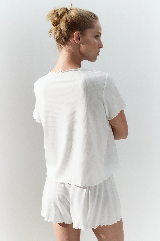 Ribbed Pajamas with Overlocked Trim