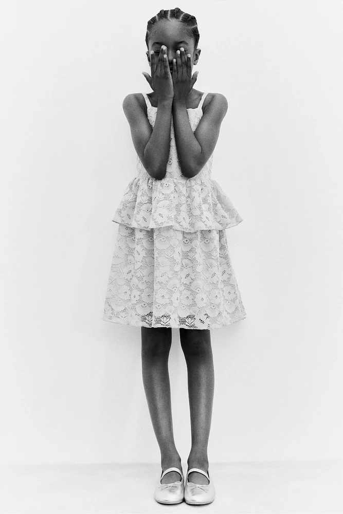 Flounce-Trimmed Lace Dress