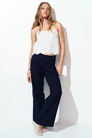 Foldover-Waist Linen-Blend Pants