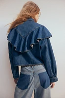 Flounce-Trimmed Denim Shirt