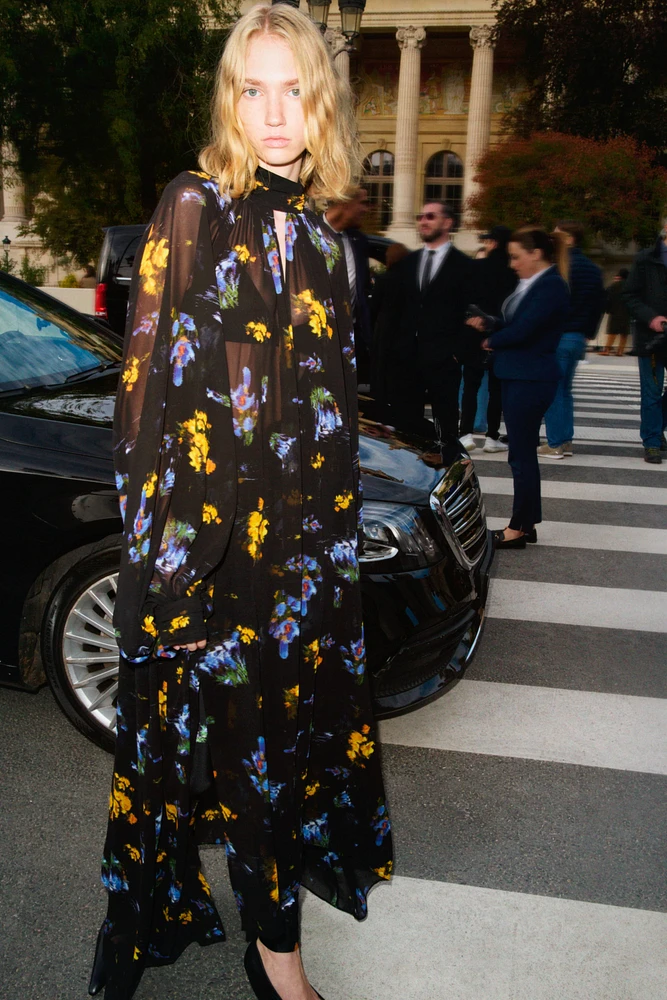 Floral-Patterned Chiffon Dress