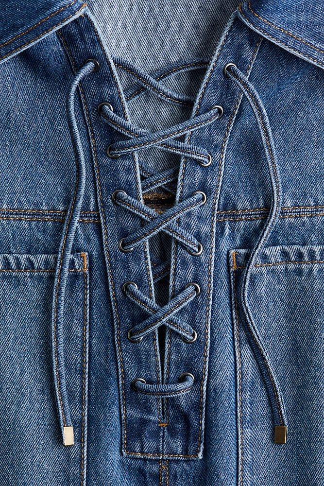 Lace-Up Denim Shirt